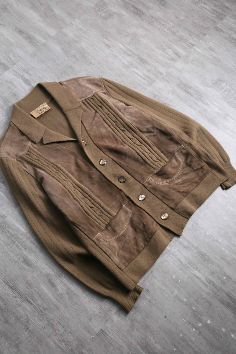 suede swiching open collar knit