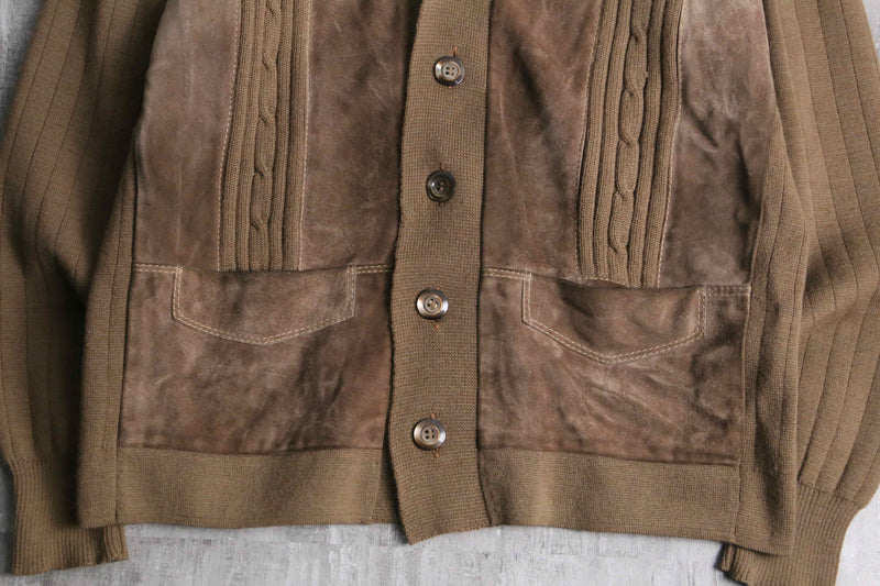 suede swiching open collar knit