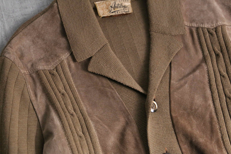 suede swiching open collar knit