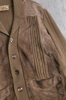 suede swiching open collar knit