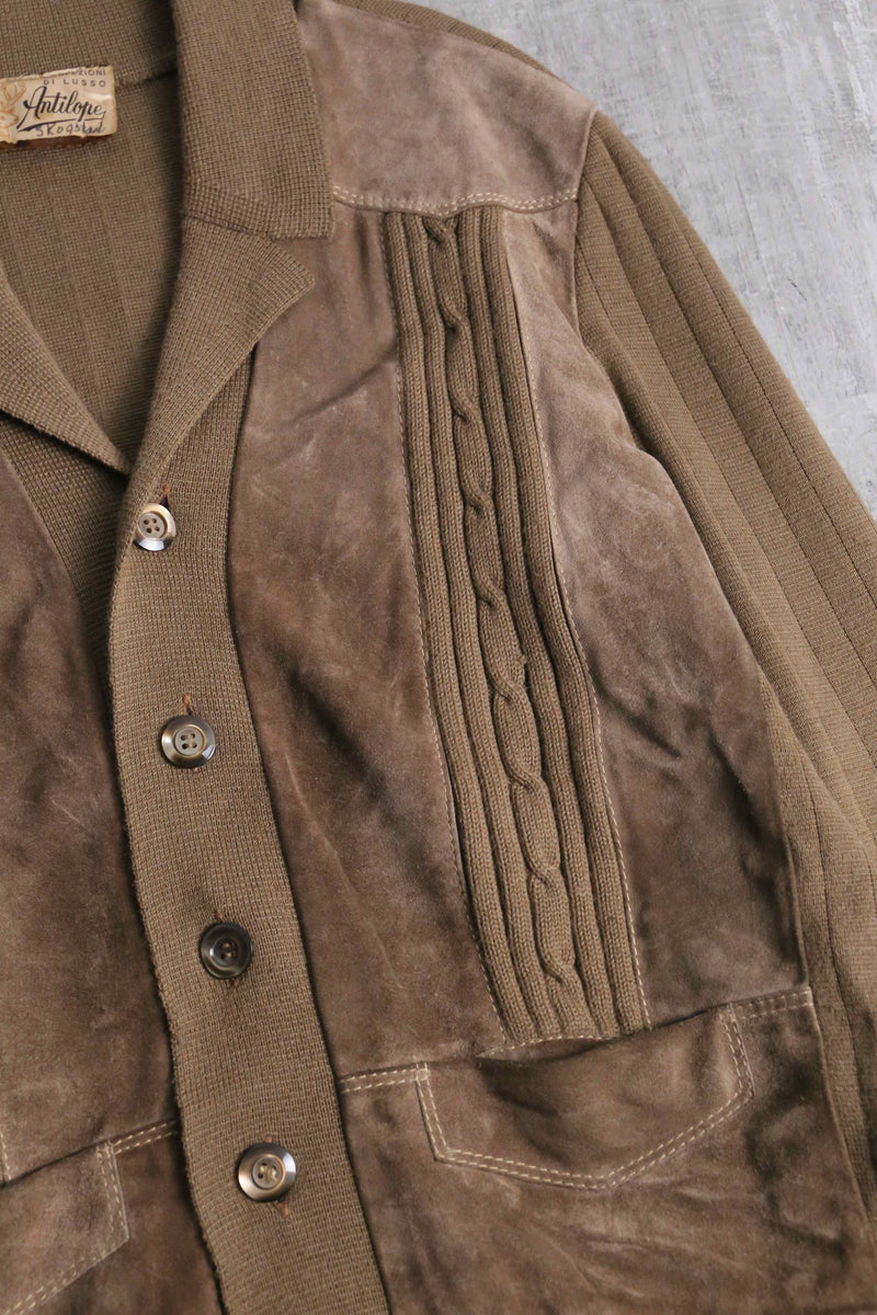 suede swiching open collar knit