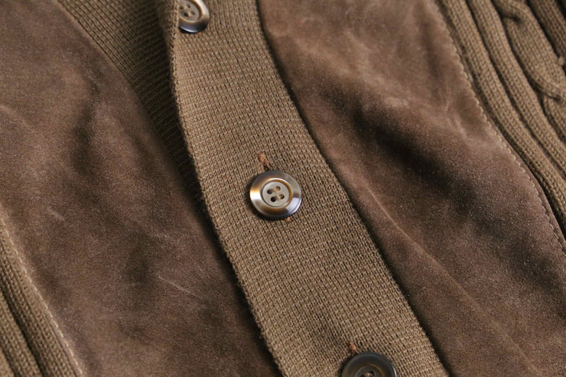 suede swiching open collar knit