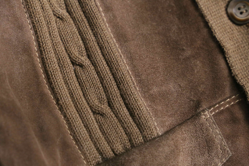 suede swiching open collar knit