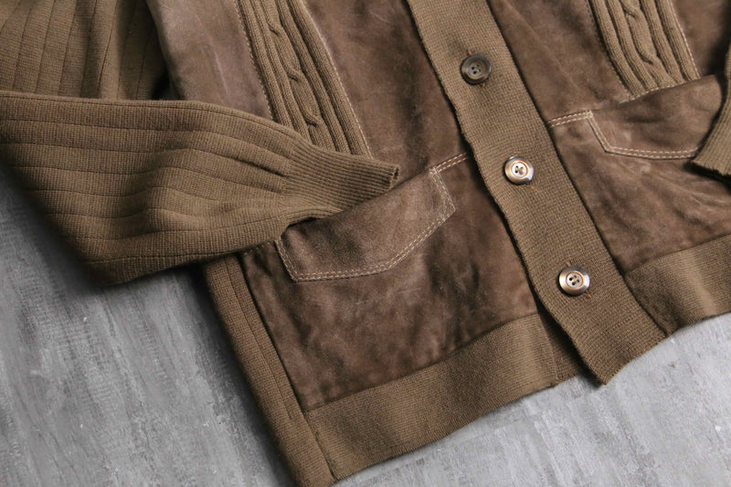 suede swiching open collar knit