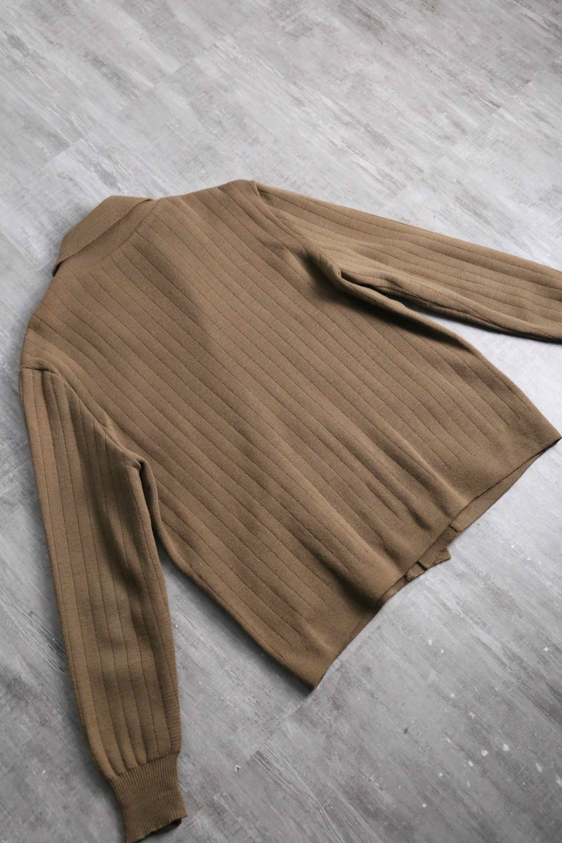 suede swiching open collar knit