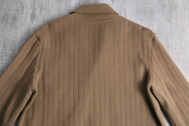 suede swiching open collar knit