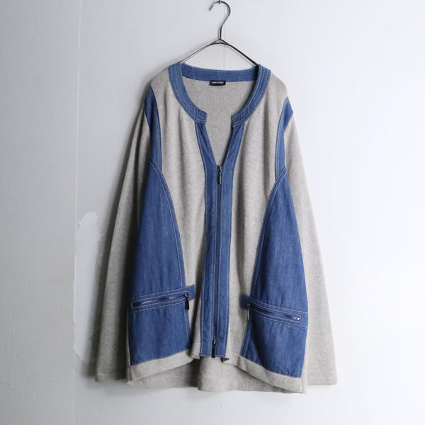 denim switch double zip knit jacket