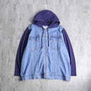 sweat switch front zip denim hoodie