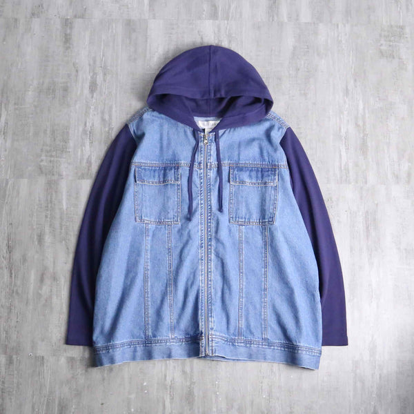 sweat switch front zip denim hoodie