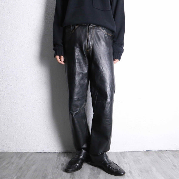 black color real leather stitch design pants