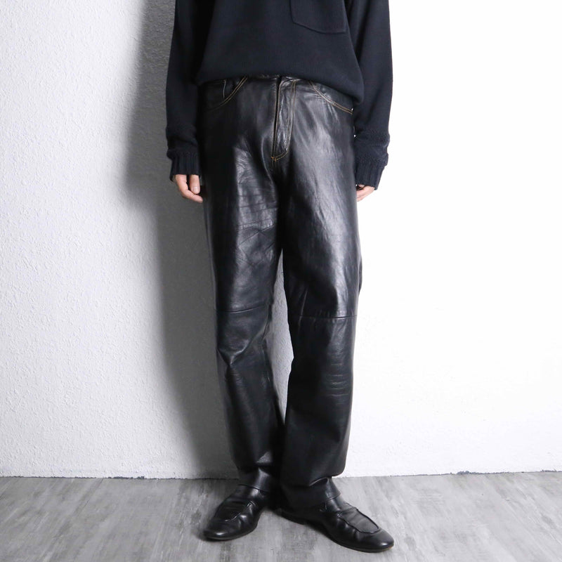 black color real leather stitch design pants