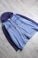 sweat switch front zip denim hoodie