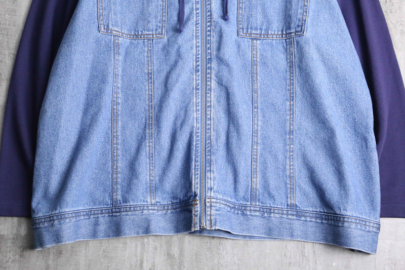 sweat switch front zip denim hoodie