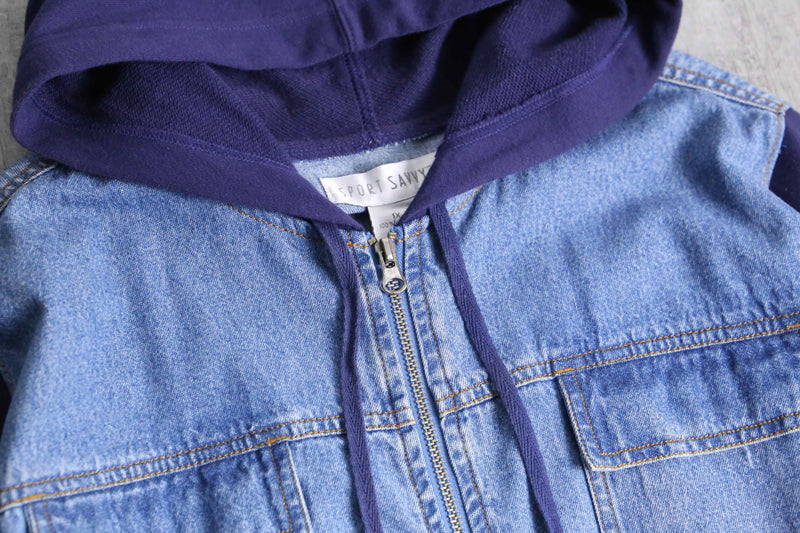 sweat switch front zip denim hoodie