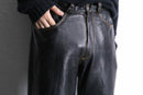 black color real leather stitch design pants