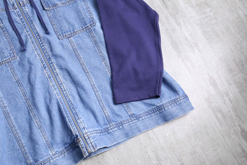 sweat switch front zip denim hoodie