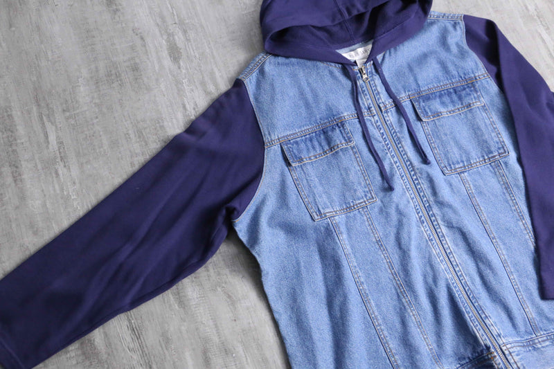 sweat switch front zip denim hoodie