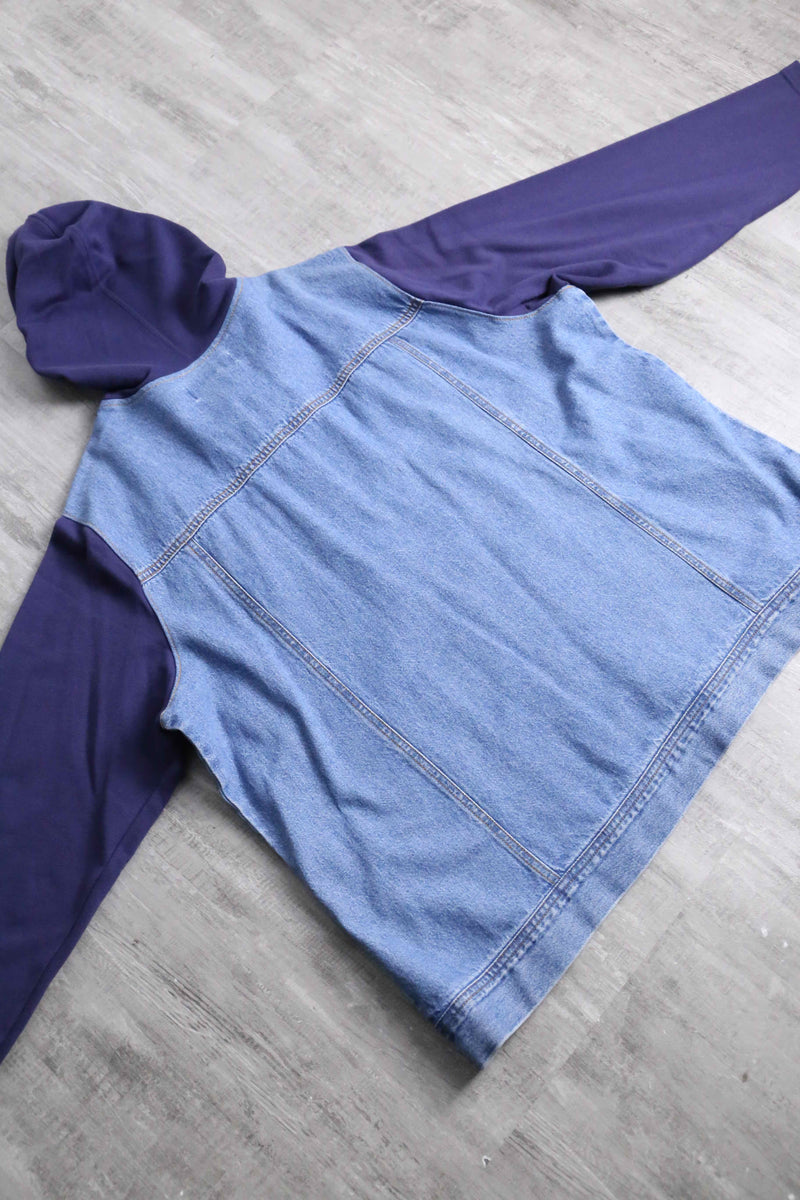 sweat switch front zip denim hoodie