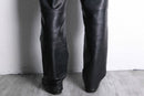 black color real leather stitch design pants