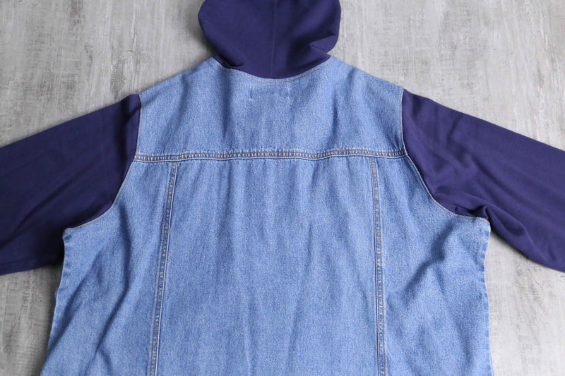 sweat switch front zip denim hoodie