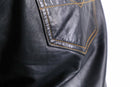 black color real leather stitch design pants