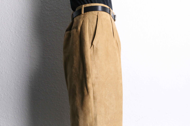 brown beige fake suede wide tapered pants