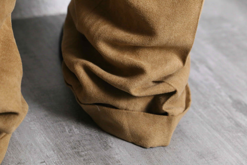 brown beige fake suede wide tapered pants