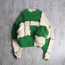 ''Re:make''green× ivory docking pullover knit