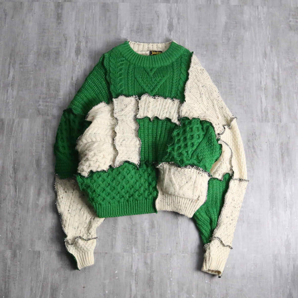 ''Re:make''green× ivory docking pullover knit