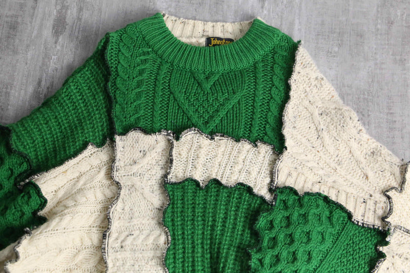 ''Re:make''green× ivory docking pullover knit