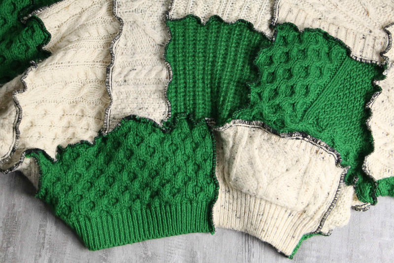 ''Re:make''green× ivory docking pullover knit