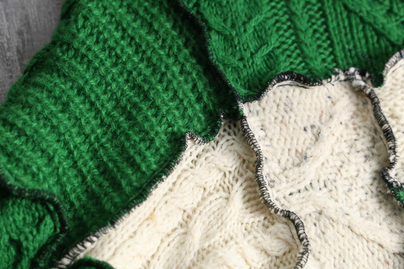 ''Re:make''green× ivory docking pullover knit