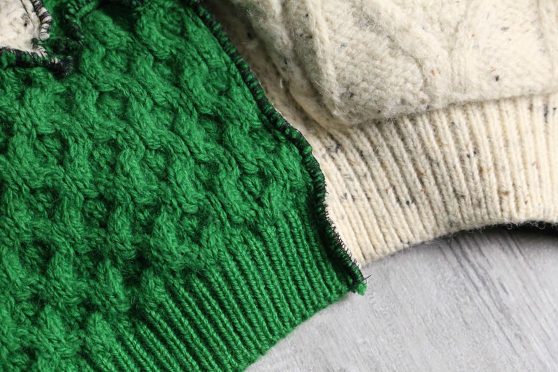 ''Re:make''green× ivory docking pullover knit