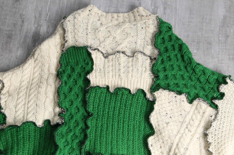 ''Re:make''green× ivory docking pullover knit