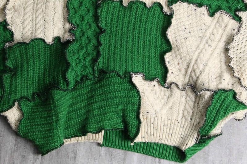 ''Re:make''green× ivory docking pullover knit