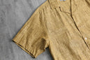 1990’s “STACY ADAMS” mustard geometric pattern linen s/s shirt