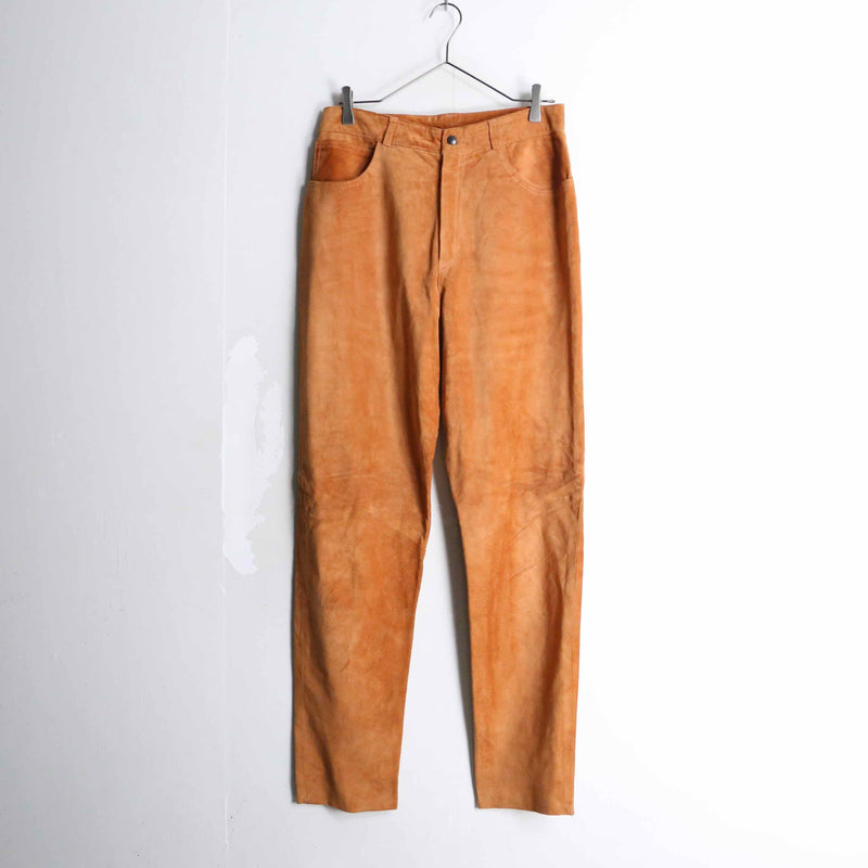 camel color tapered suede leather pants