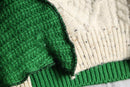 ''Re:make''green× ivory docking pullover knit