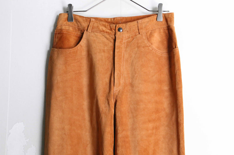 camel color tapered suede leather pants