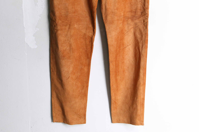 camel color tapered suede leather pants