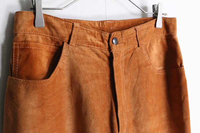 camel color tapered suede leather pants