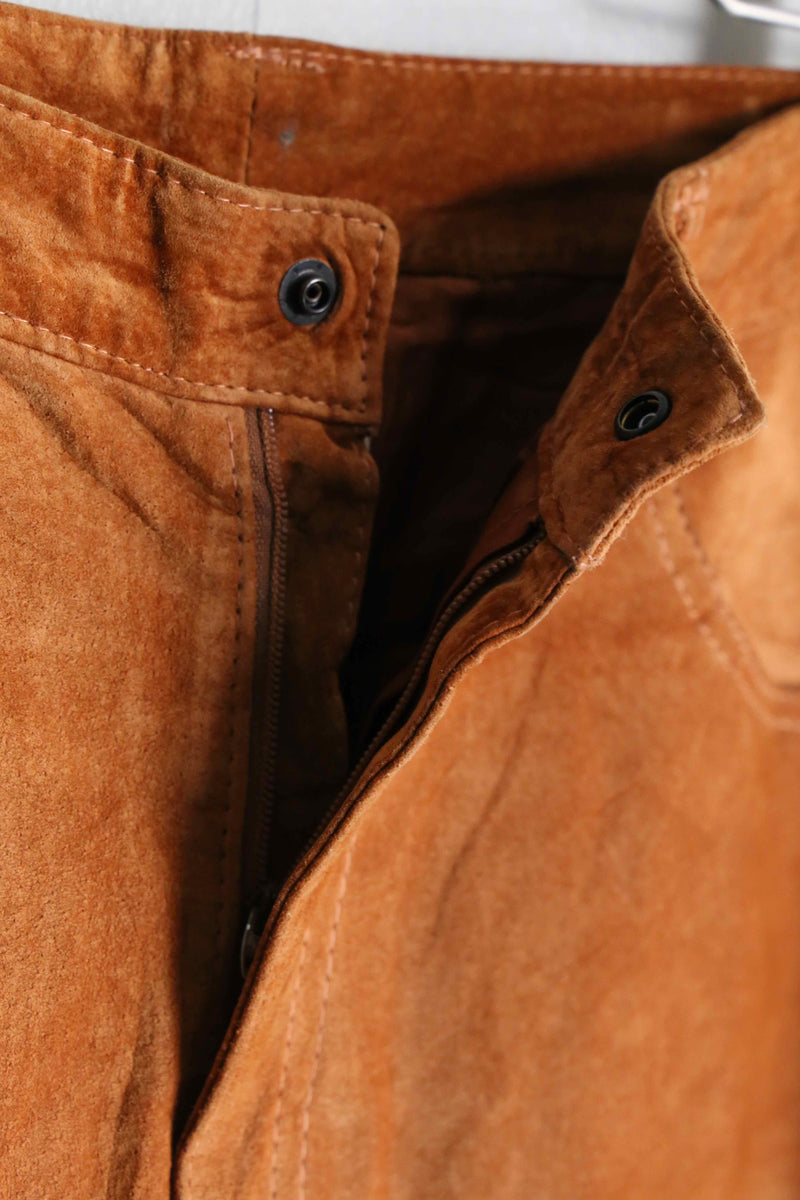 camel color tapered suede leather pants