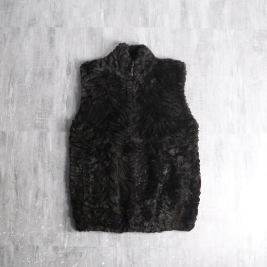 half zip dark brown faux fur vest