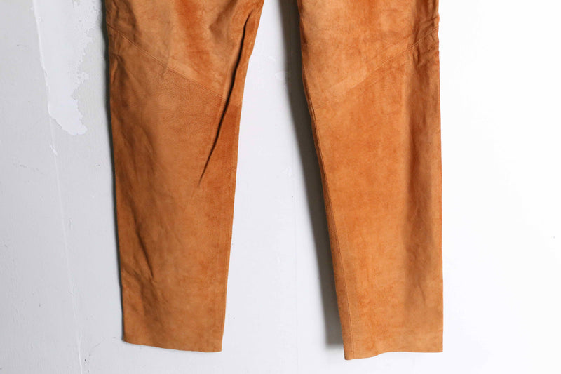 camel color tapered suede leather pants