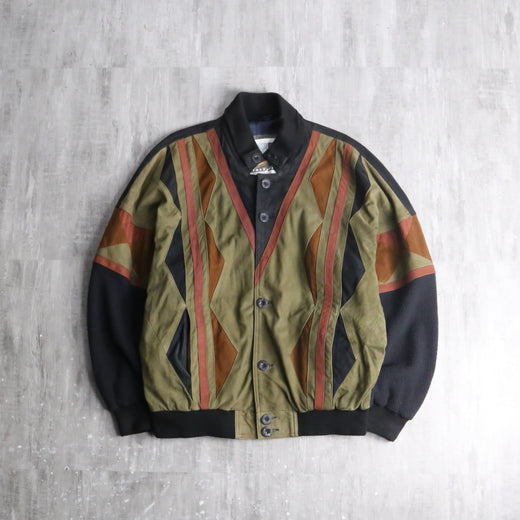 leather × knit geometric patterns blouson