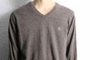 "BURBERRY" charcoal brown V-neck knit