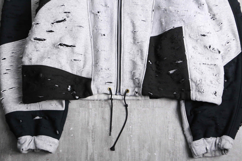 ”Re:make” gray black color damage zip up hoodie