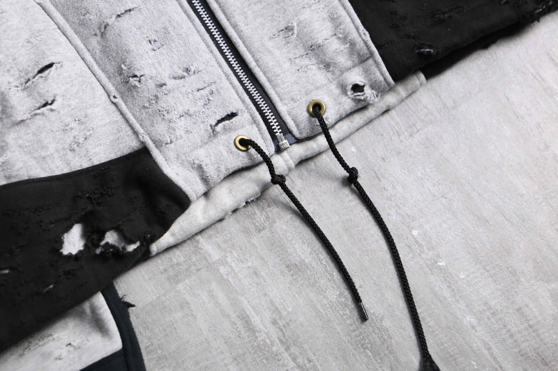 ”Re:make” gray black color damage zip up hoodie