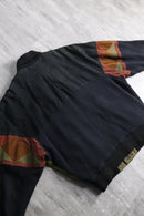 leather × knit geometric patterns blouson