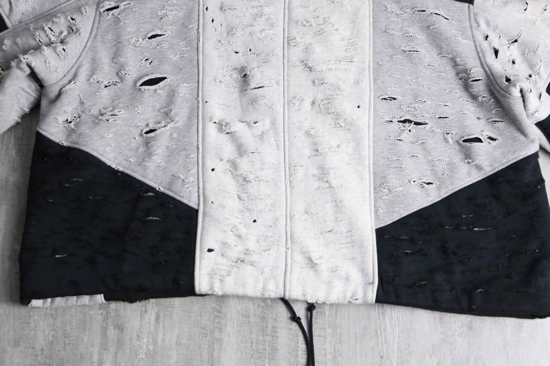 ”Re:make” gray black color damage zip up hoodie
